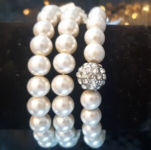 New Elegant Faux Pearl and Silver Ball Bracelet